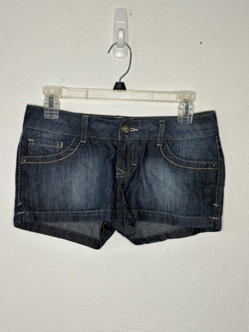 Mudd Micro Mini Denim Shorts Junior Sz 1 Low Rise Blue Jean Booty Y2K Retro 2.5”